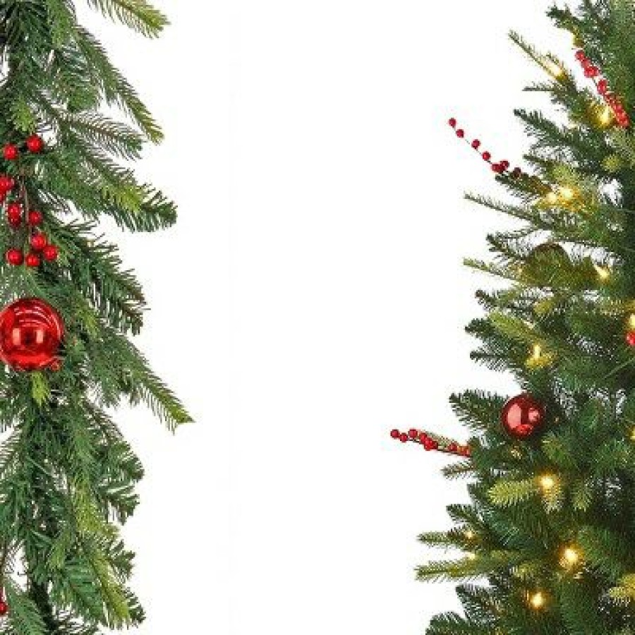 Pine * | National Tree Company 3Pc Holiday Greenery Set With 4' Pre-Lit Led Artificial Christmas Tree, 24" Wreath & 6' Pre-Lit Led Garland