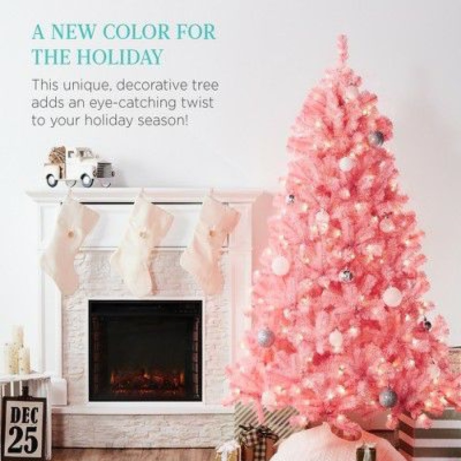 Spruce * | Best Choice Products 6Ft Pre-Lit Artificial Full Christmas Tree Holiday Decoration W/ 947 Branch Tips, 350 Lights Pink