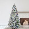 Pine * | Home Heritage Cascade Quick Set 7 Ft Flocked Prelit Artificial Christmas Tree W/ 450 White & Color Led Lights, 923 Pvc Foliage Tips, And Metal Stand