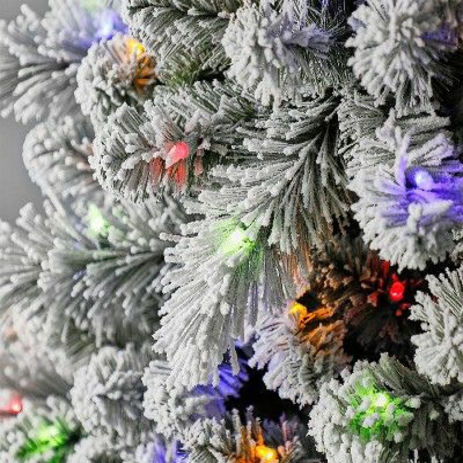 Pine * | Home Heritage Cascade Quick Set 7 Ft Flocked Prelit Artificial Christmas Tree W/ 450 White & Color Led Lights, 923 Pvc Foliage Tips, And Metal Stand