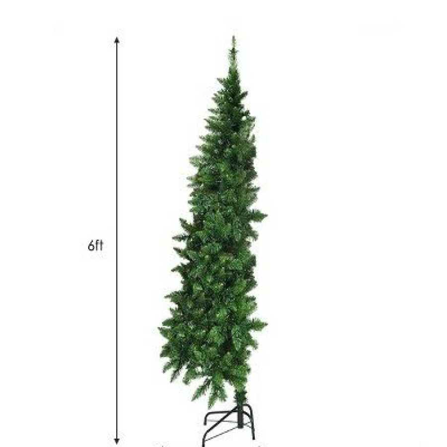 Pine * | Tangkula 6Ft Half Christmas Tree Artificial Pvc Material Metal Stand W/ Led Lights