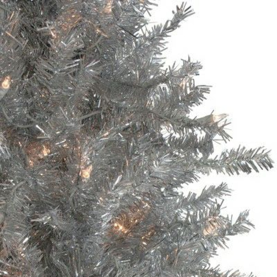 Pine * | Northlight 6.5 Pre-Lit Silver Tinsel Pine Slim Artificial Christmas Tree Clear Lights