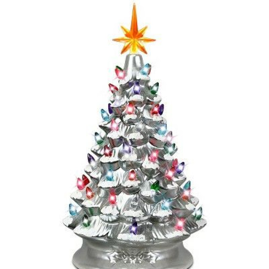 Pine * | Costway 15"Pre-Lit Hand-Painted Ceramic Tabletop Christmas Tree