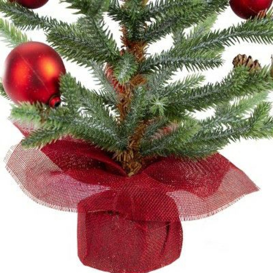 Pine * | Northlight 18 Potted Pine With Red Ornaments Medium Artificial Christmas Tree Unlit