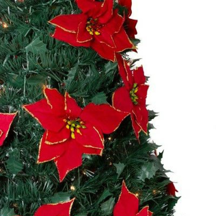 Pine * | Northlight 6 Pre-Lit Green Poinsettia Pop-Up Artificial Christmas Tree Clear Lightsslim