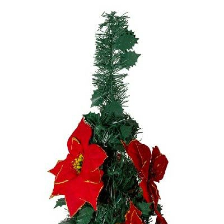 Pine * | Northlight 6 Pre-Lit Green Poinsettia Pop-Up Artificial Christmas Tree Clear Lightsslim