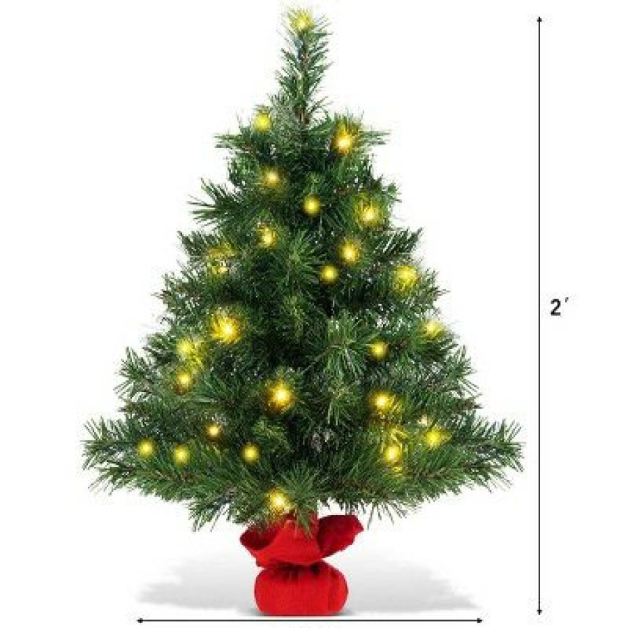 Pine * | Costway 24" Pre-Lit Tabletop Fir Artifical Christmas Tree Led Lights