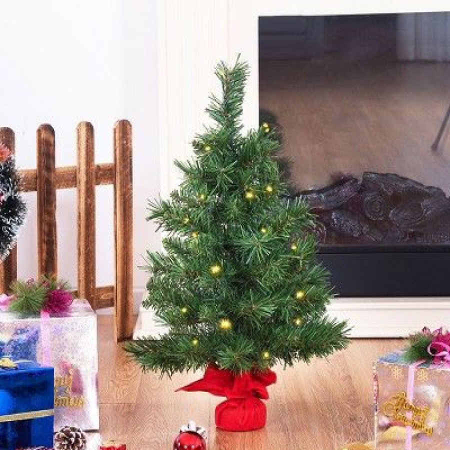 Pine * | Costway 24" Pre-Lit Tabletop Fir Artifical Christmas Tree Led Lights