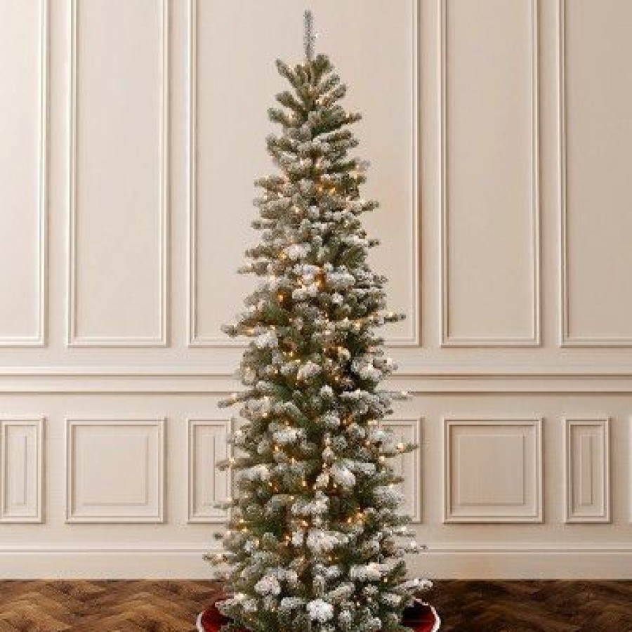 Spruce * | National Tree Company 7.5 Ft. Powerconnect(Tm) Snowy Sheffield Spruce Pencil Slim With Clear Lights