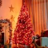 Pine * | Costway 6Ft Pre-Lit Purple Halloween Christmas Tree W/ Orange Lights Pumpkin Decorations