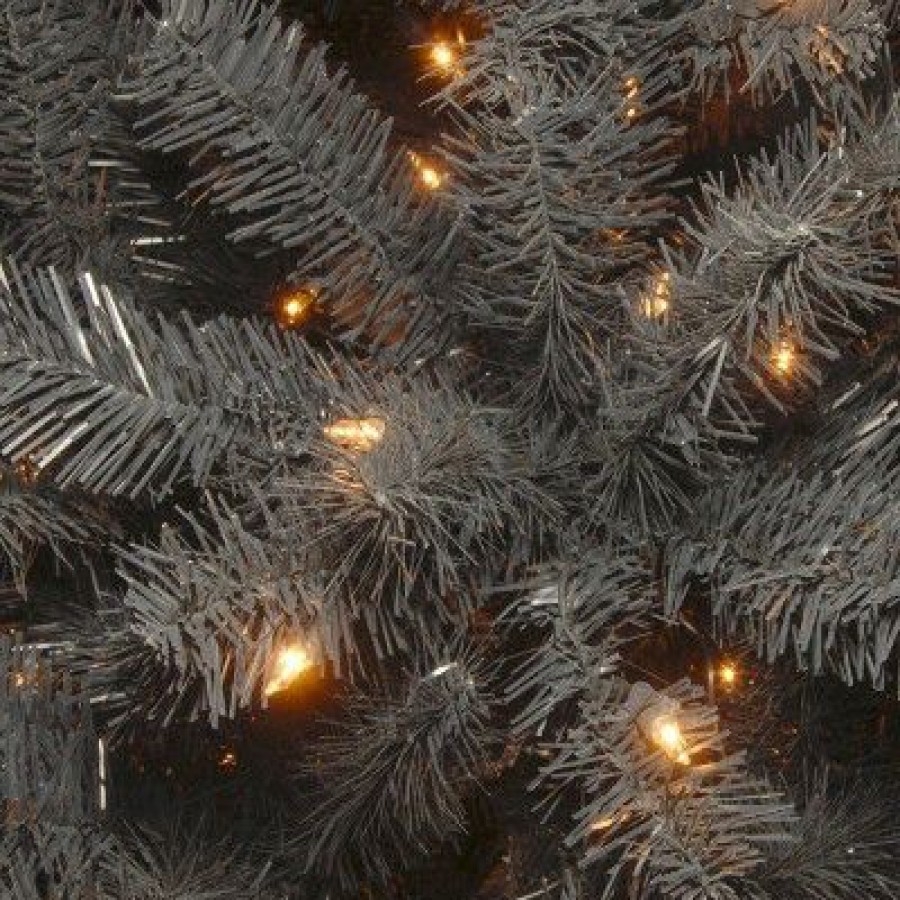 Spruce * | National Tree Company Pre-Lit Artificial Full Christmas Tree, Black, North Valley Spruce, White Lights, Includes Stand, 7.5 Feet