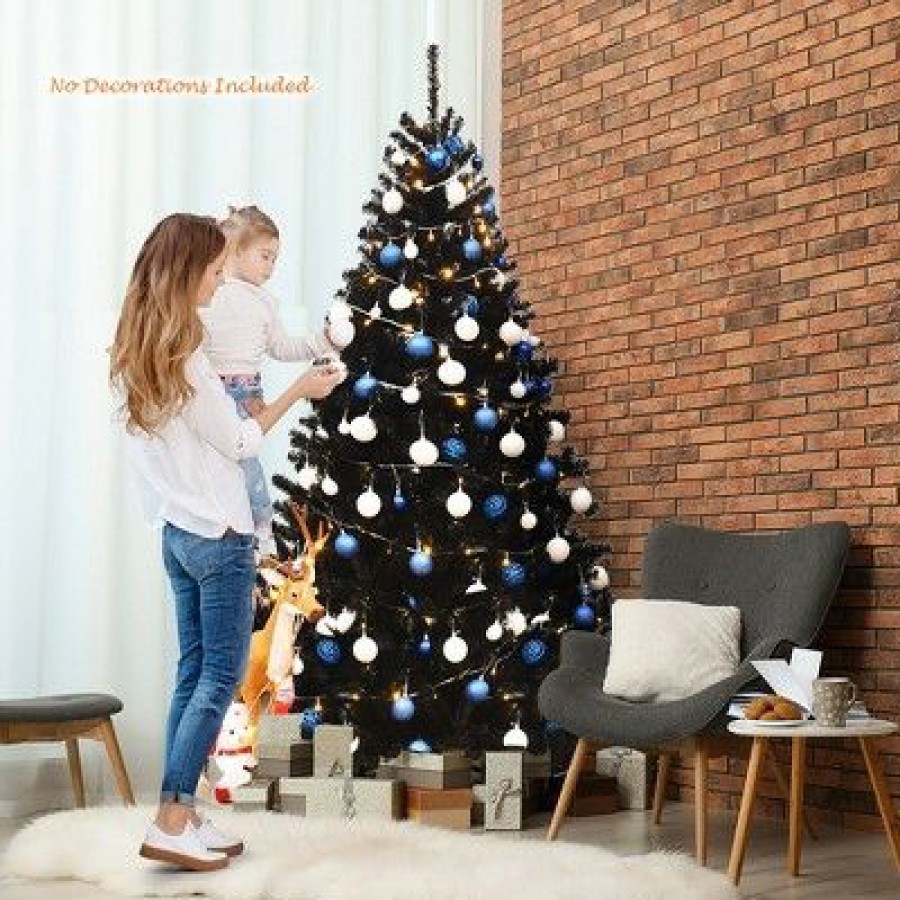 Pine * | Costway 7.5Ft Or 6Ft Hinged Artificial Halloween Christmas Tree Full Tree With Metal Stand Black