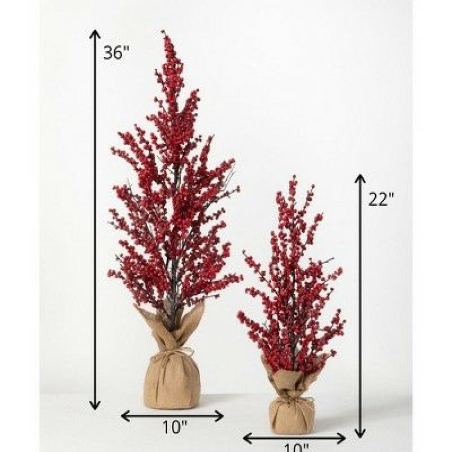 Unidentified Plant Variety * | Sullivans 3 & 1.8 Berry Artificial Tree Set Of 2, 22 H & 36 H Red