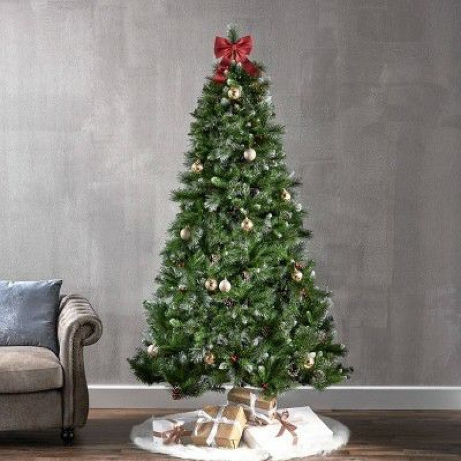 Spruce * | 7Ft Mixed Spruce Unlit Hinged Full Artificial Christmas Tree With Glitter Branches Christopher Knight Home