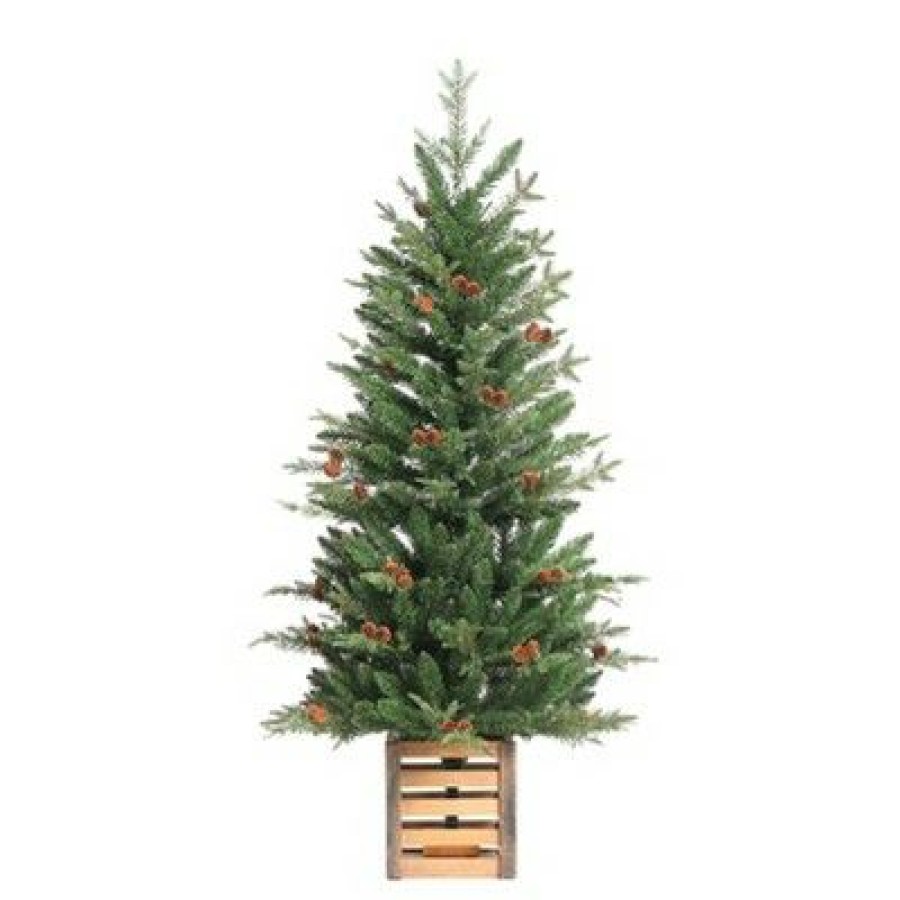 Fir Wood * | Haute Decor 4Ft Pre-Lit Asheville Fir Potted Artificial Christmas Tree Haute Decor