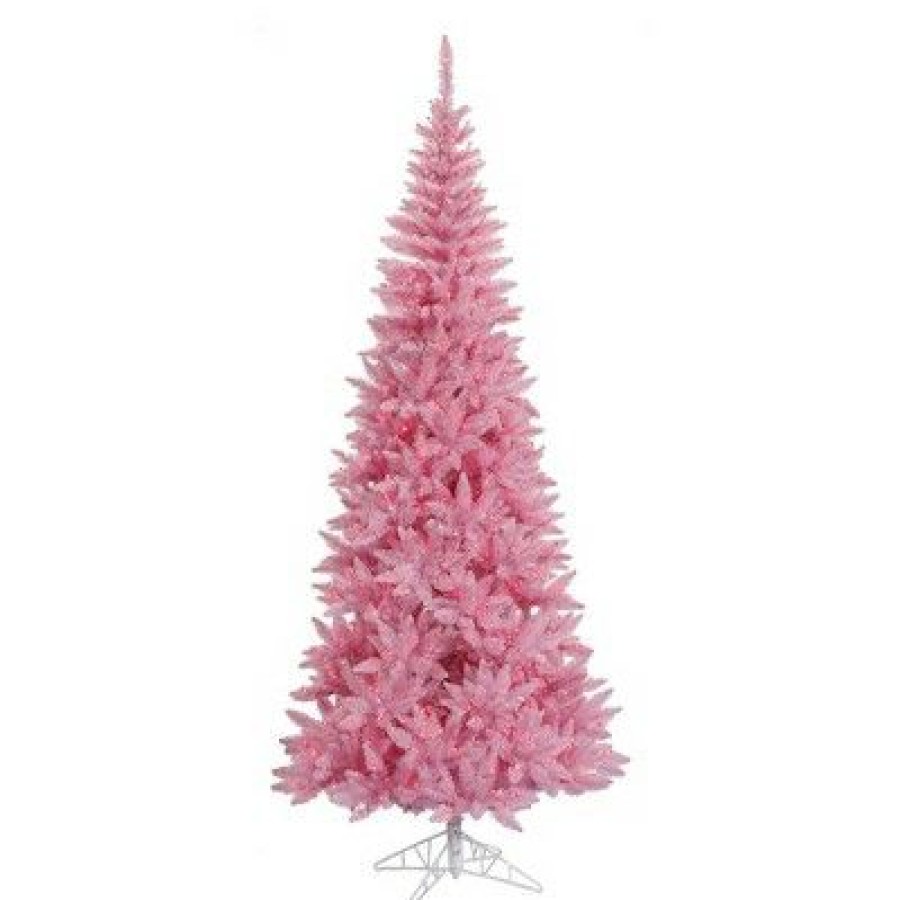 Spruce * | Vickerman 14 Pre-Lit Slim Pink Ashley Spruce Artificial Christmas Tree Clear And Pink Lights