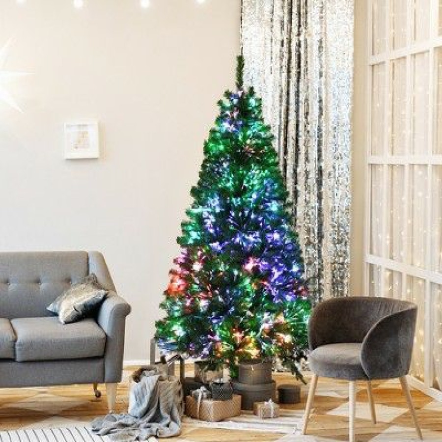 Pine * | Costway 6Ft Pre-Lit Fiber Optic Pvc Artificial Christmas Tree W/ 617 Branch Tips