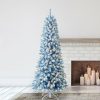 Pine * | Home Heritage Anson 7-Foot Pencil Pine Flocked Artificial Christmas Tree Prelit With 300 White Microdot Led Lights, 747 Pvc Foliage Tips, Stand