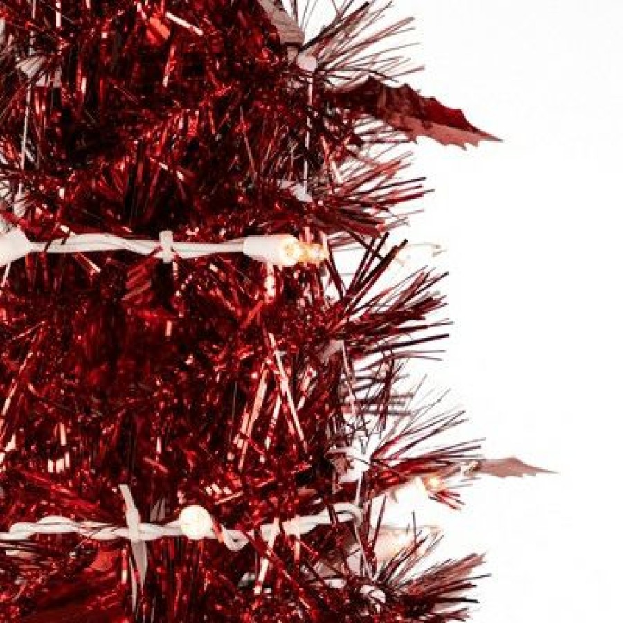 Pine * | Northlight 4 Pre-Lit Red Tinsel Pop-Up Artificial Christmas Tree, Clear Lights