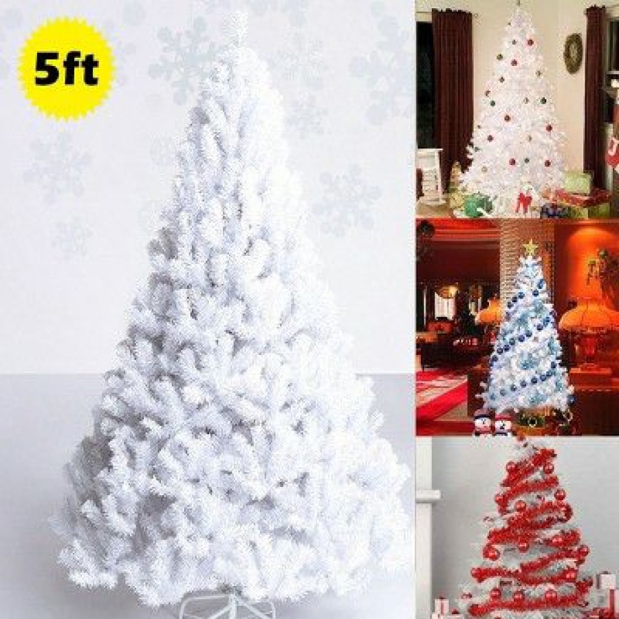 Pine * | Costway 5Ft Artificial Pvc Christmas Tree W/Stand Holiday Season Indoor Outdoor White