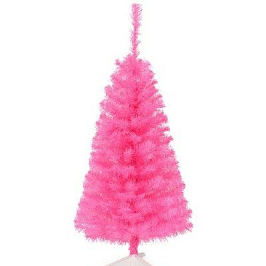 Pine * | Costway 3 Ft Premium Artificial Christmas Mini Tree Holiday Season Pink W/ Plastic Stand