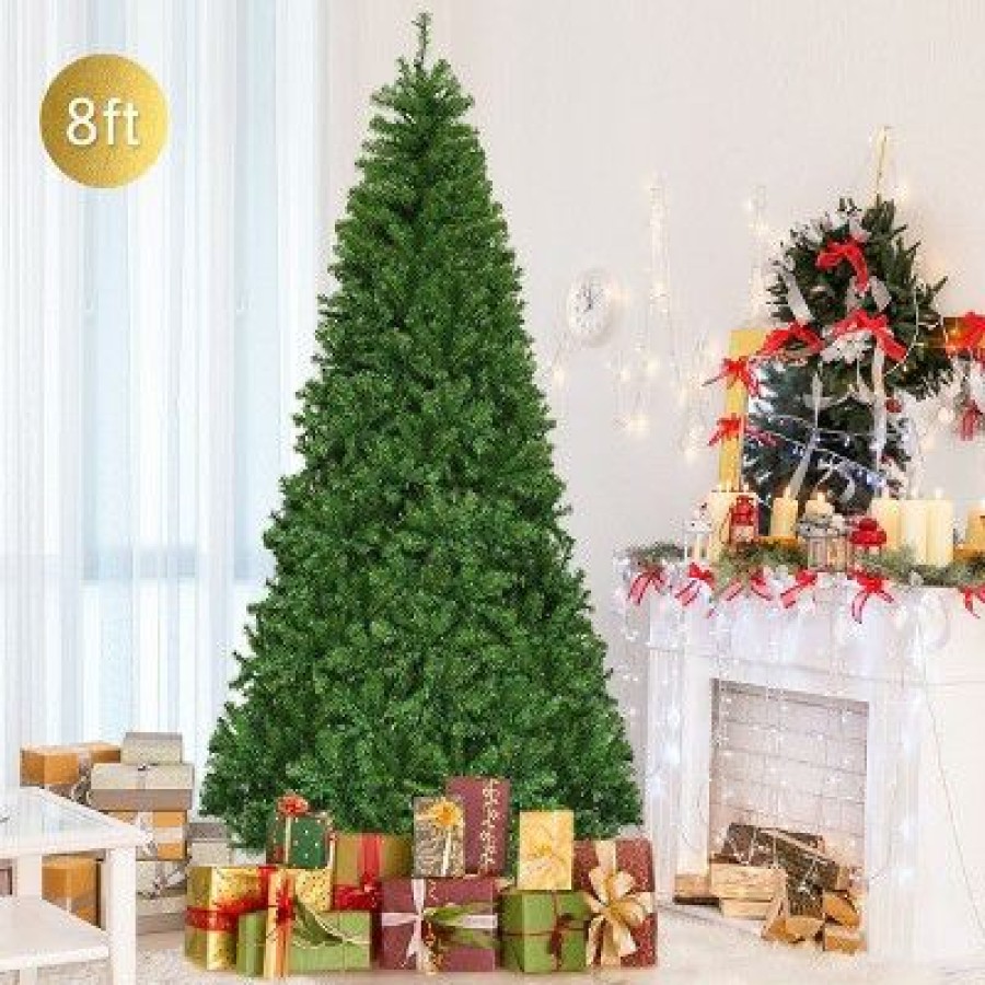 Pine * | Costway 8Ft Pre-Lit Artificial Christmas Tree Hinged 750 Led Lights