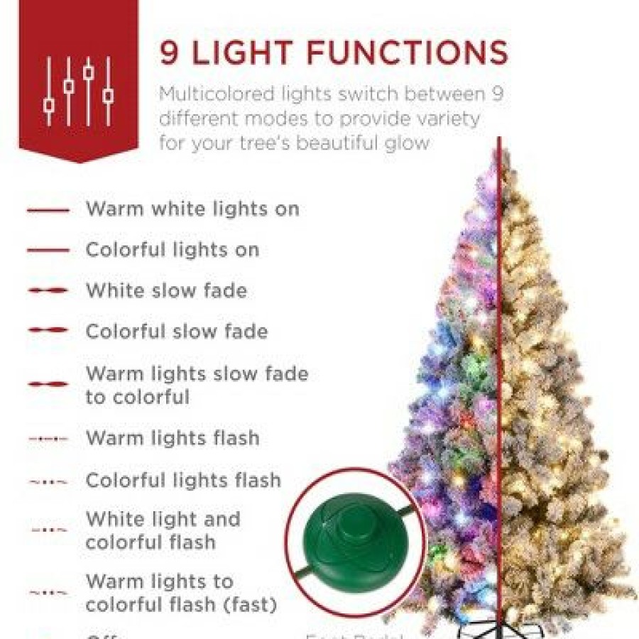 Unidentified Plant Variety * | Best Choice Products Pre-Lit Holiday Christmas Pine Tree W/ Flocked Branches, Warm-White & Multicolored Lights