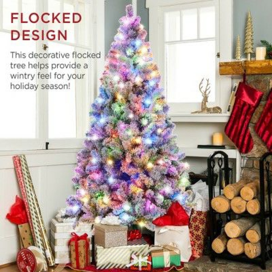 Unidentified Plant Variety * | Best Choice Products Pre-Lit Holiday Christmas Pine Tree W/ Flocked Branches, Warm-White & Multicolored Lights