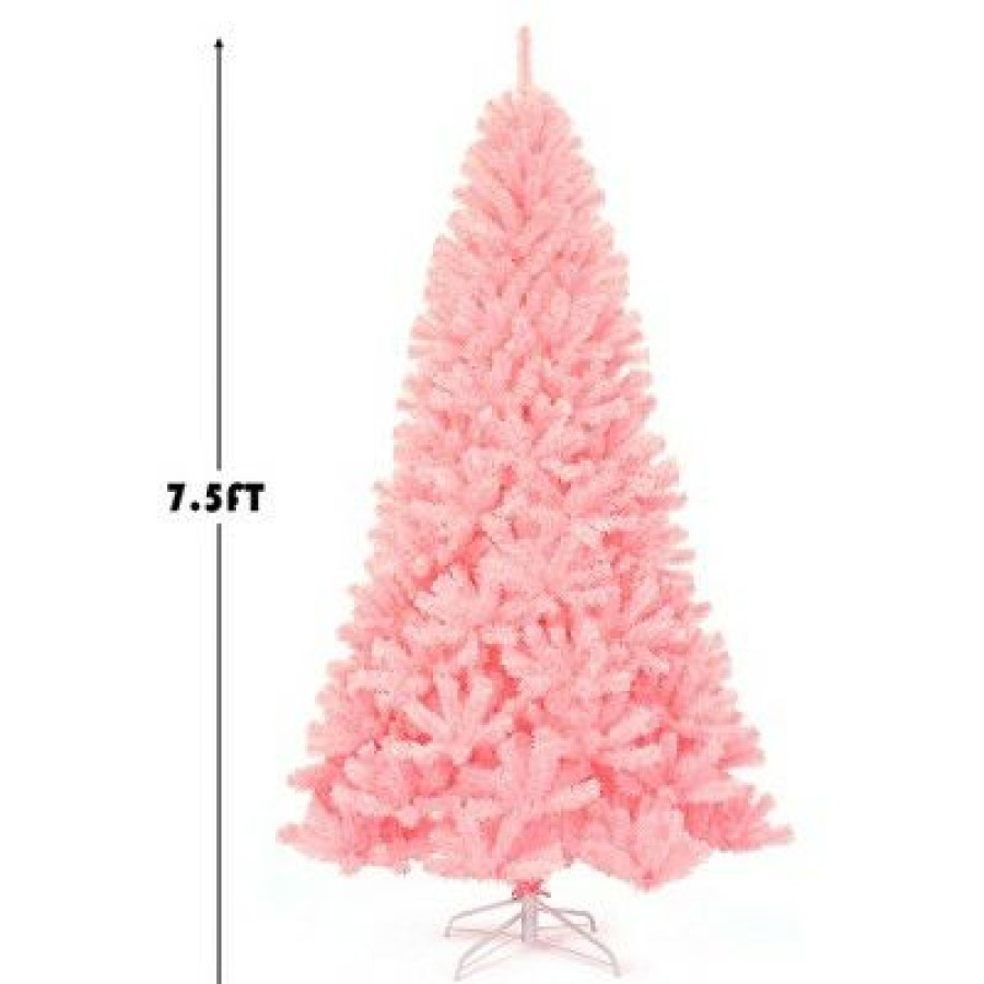 Pine * | Costway 7.5Ft Hinged Artificial Christmas Tree Full Fir Tree New Pvc W/ Metal Stand Pink