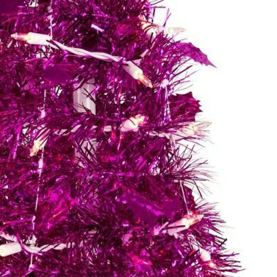 Pine * | Northlight 4 Pre-Lit Pink Tinsel Pop-Up Artificial Christmas Tree, Clear Lights