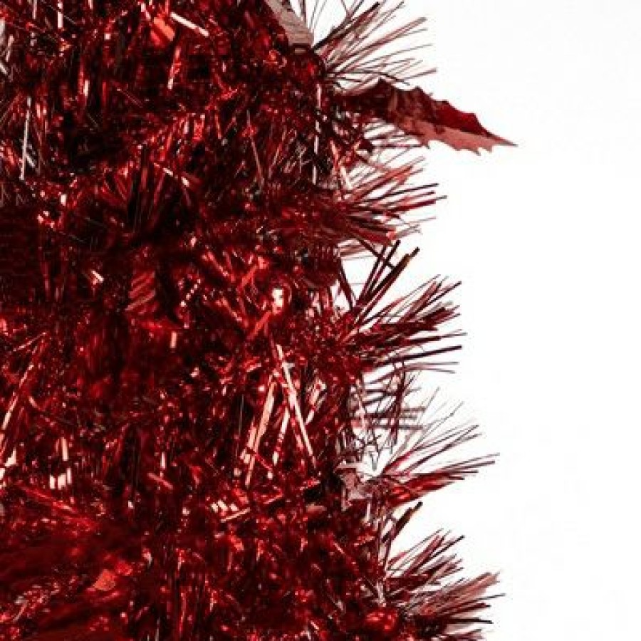 Pine * | Northlight 4 Red Tinsel Pop-Up Artificial Christmas Tree, Unlit