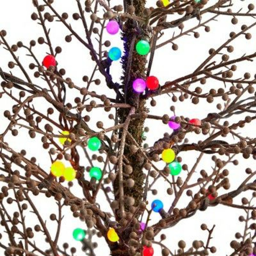 Unidentified Plant Variety * | Nearly Natural 4' Pre-Lit Led Flocked Berry Twig Artificial Christmas Tree Multicolor Lights