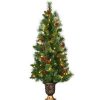 Pine * | Costway 3Ft Pre-Lit Christmas Entrance Tree In Urn W/ 40 Led Light Red Berries Pine Cone