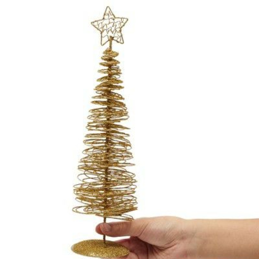 Pine * | Juvale 2 Pack Small Gold Christmas Trees For Tabletop, Holiday Decorations, 10.5 X 3 X 3 Inches