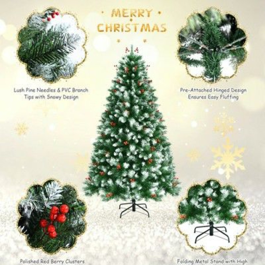 Pine * | Tangkula Happygrill Lifelike Christmas Pine Tree, Artificial Hinged Xmas Tree W/ Pine Needles & Pvc Tips