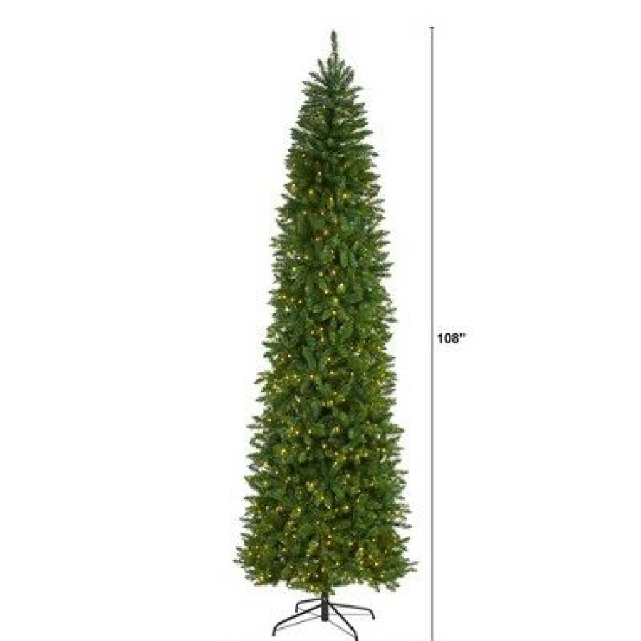 Pine * | 9Ft Nearly Natural Pre-Lit Led Slim Mountain Pine Artificial Christmas Tree Clear Lights