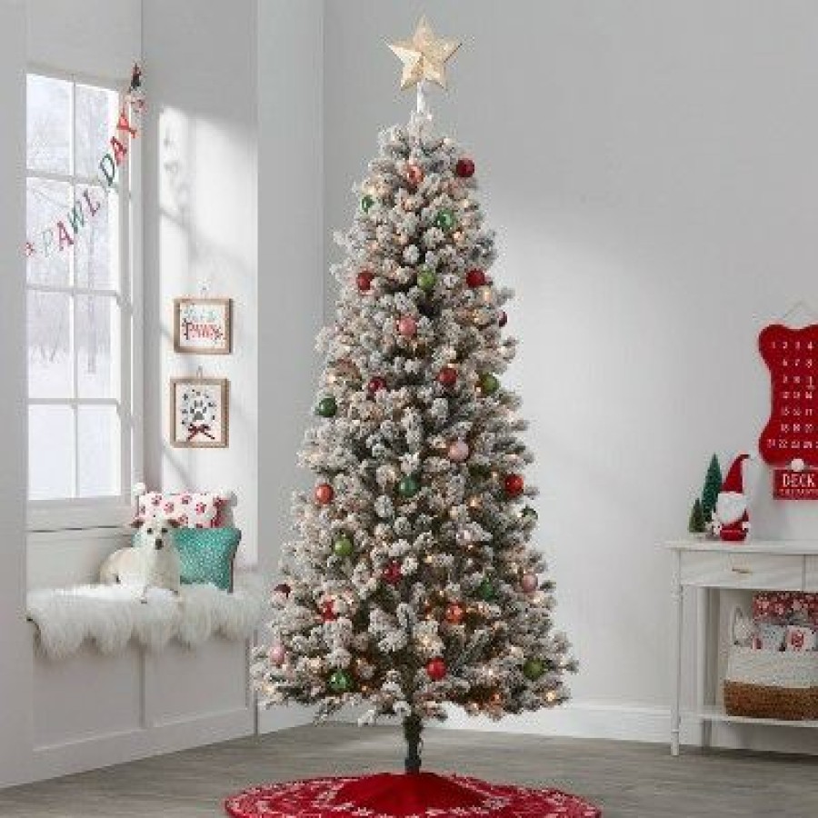 Douglas Fir * | 7' Pre-Lit Flocked Douglas Taos Fir Artificial Christmas Tree Clear Lights Wondershop