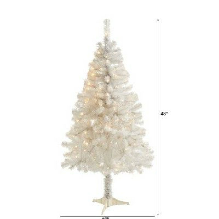 Pine * | 4Ft Nearly Natural Pre-Lit Led White Artificial Christmas Tree Clear Lights