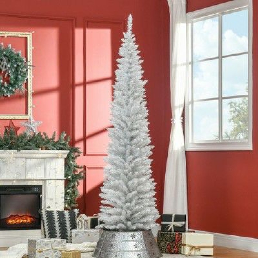 Pine * | Homcom 7 Artificial Pencil Christmas Tree, Slim Xmas Tree With 499 Realistic Branch Tips And Plastic Stand, White