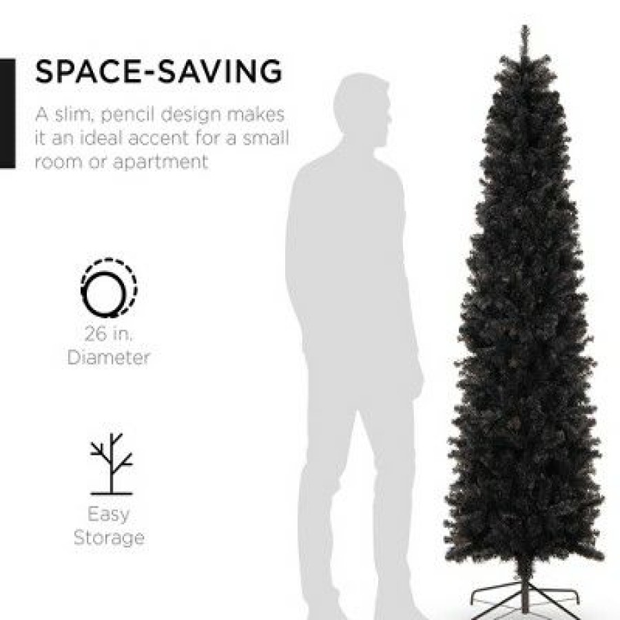 Fir Wood * | Best Choice Products Black Artificial Holiday Christmas Pencil Tree W/ Metal Base