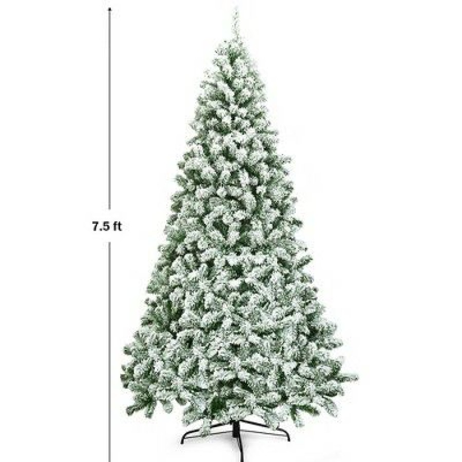 Pine * | Costway 7.5Ft Snow Flocked Artificial Christmas Tree Hinged W/1346 Tip And Foldable Base