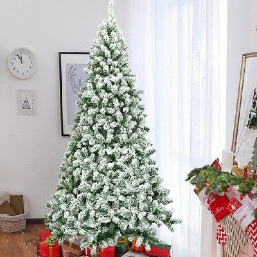 Pine * | Costway 7.5Ft Snow Flocked Artificial Christmas Tree Hinged W/1346 Tip And Foldable Base