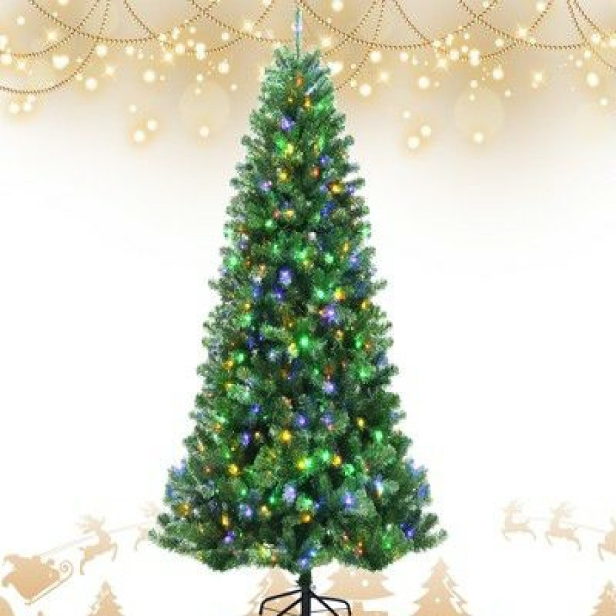 Pine * | Tangkula Pre-Lit Christmas Tree, Artificial Hinged Xmas Tree W/ Remote-Controlled Color-Changing Led Lights & Pvc Tips