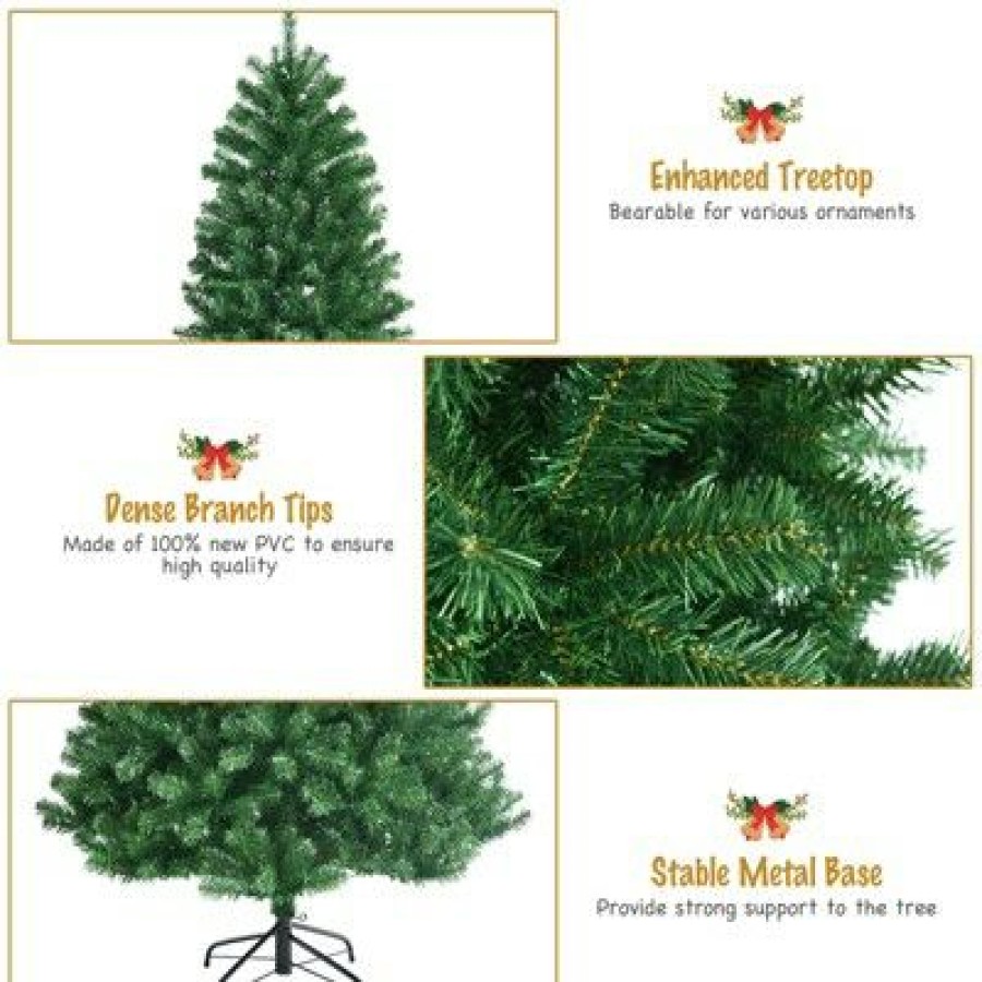 Pine * | Tangkula Pre-Lit Christmas Tree, Artificial Hinged Xmas Tree W/ Remote-Controlled Color-Changing Led Lights & Pvc Tips