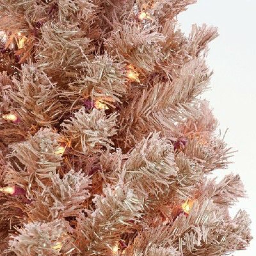 Pine * | National Tree Company 4 Foot Full Bodied Flocked Prelit Artificial Christmas Holiday Tree W/ 200 Clear Lights & Metal Stand, Rose Gold/Light Pink