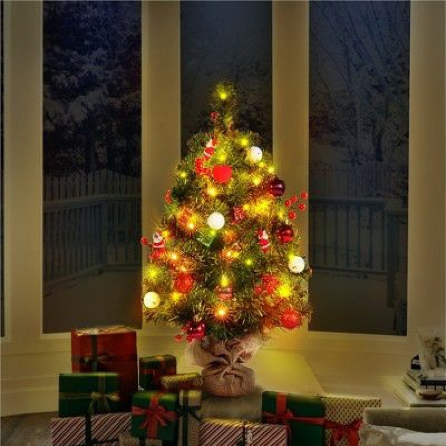 Spruce * | Yaheetech Tabletop Christmas Tree With Led Lights & Red Berries, Green