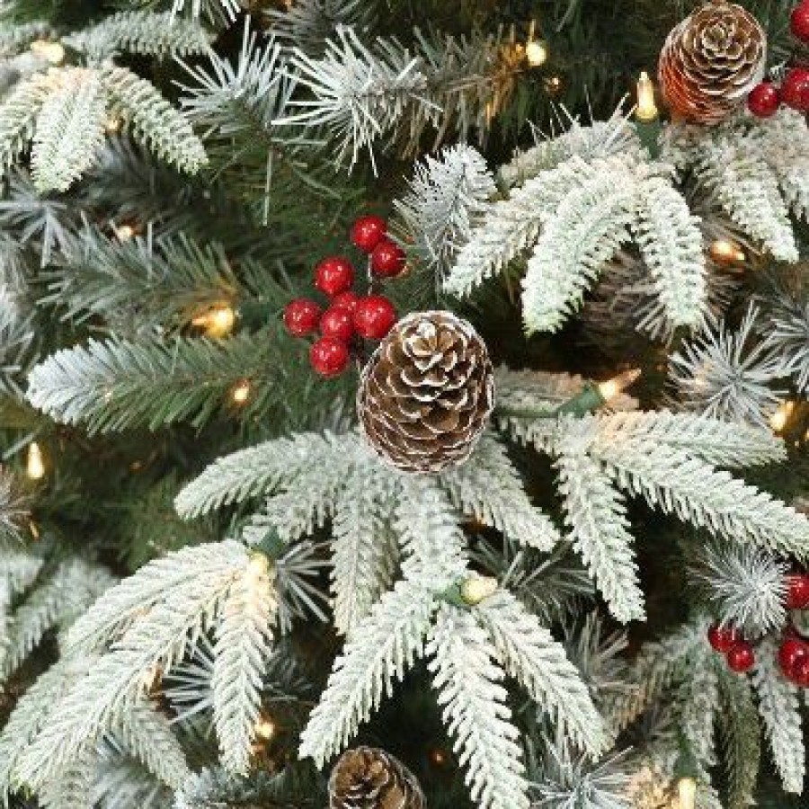 Fir Wood * | Puleo 6.5' Pre-Lit Flocked Halifax Fir Artificial Christmas Tree With Pinecones & Berries Clear Lights