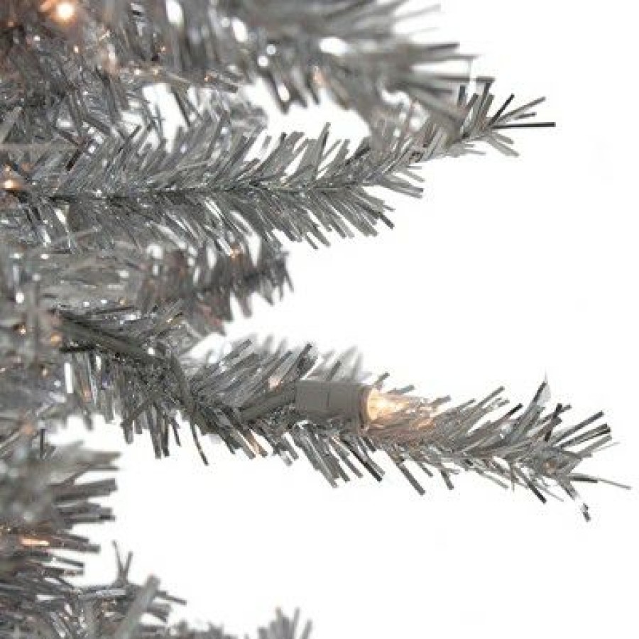 Pine * | Northlight 9 Pre-Lit Silver Tinsel Noble Slim Artificial Christmas Tree Clear Lights