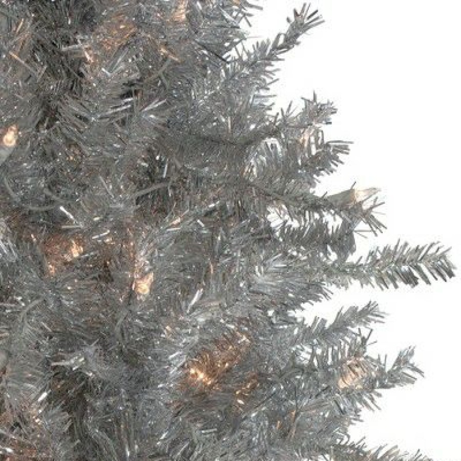 Pine * | Northlight 9 Pre-Lit Silver Tinsel Noble Slim Artificial Christmas Tree Clear Lights