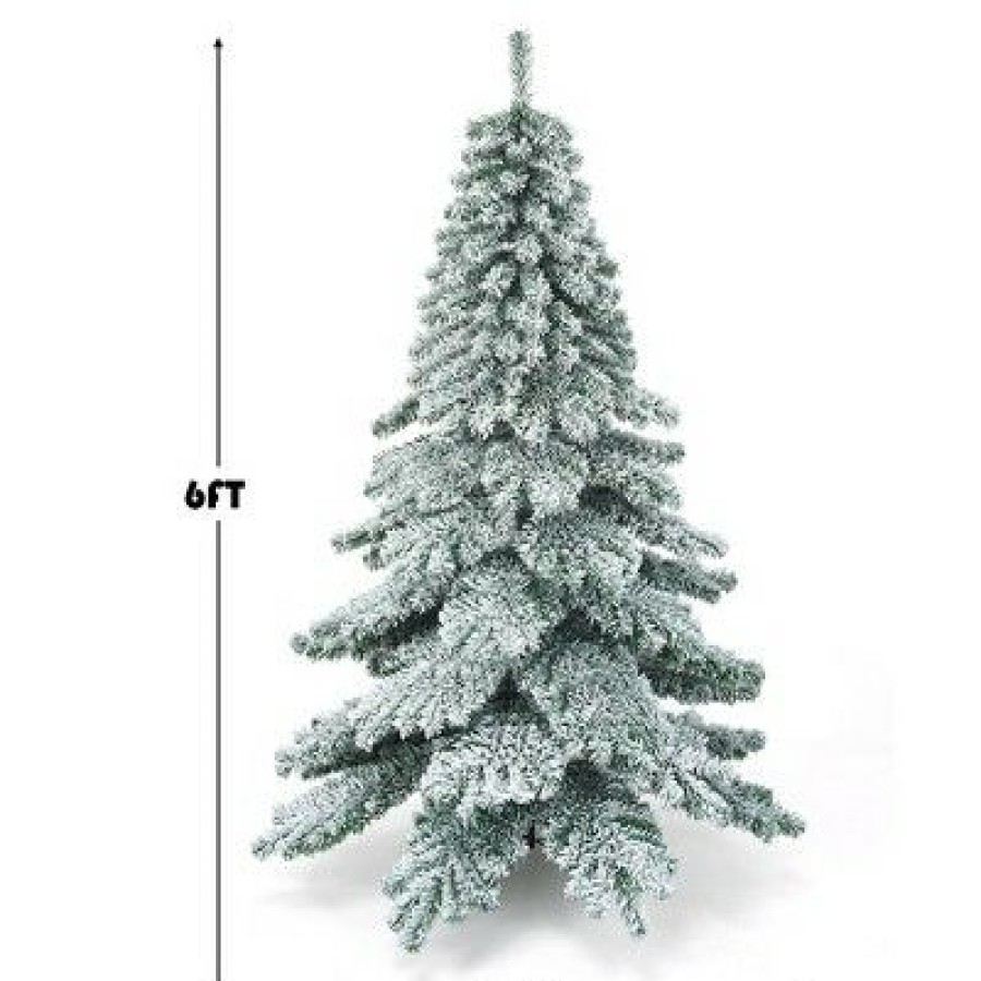 Pine * | Costway 6Ft Snow Flocked Artificial Christmas Tree Pvc Hinged Alaskan Pine Tree Holiday